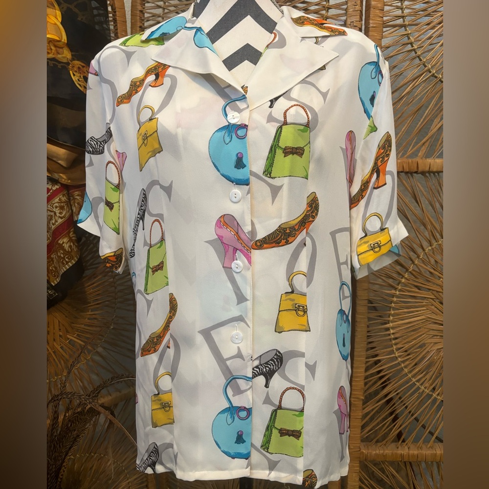 Vintage NWT stylish designer graphic silk blouse